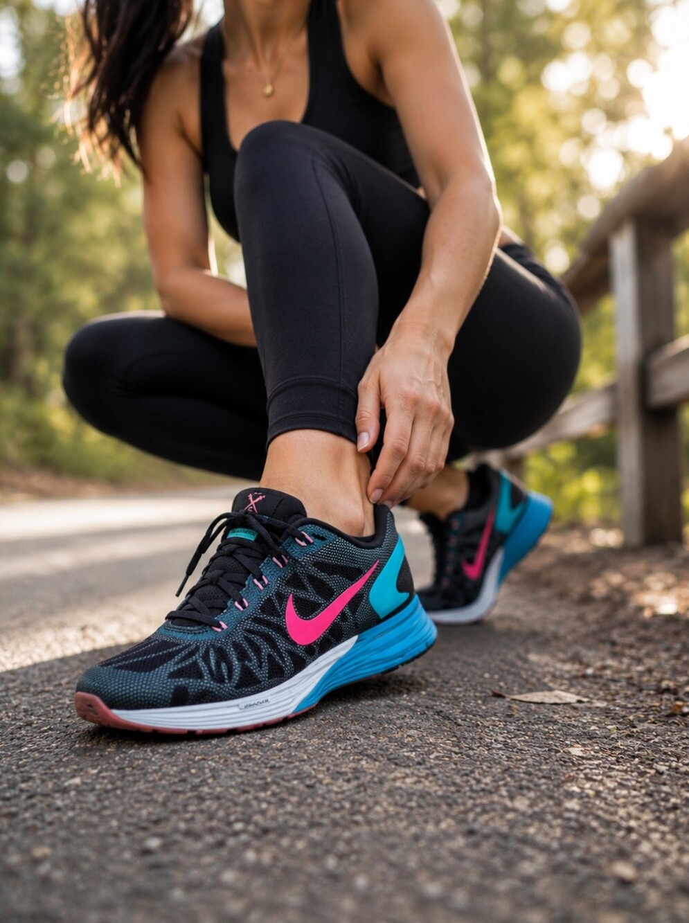 Nike LunarGlide 6 Running Shoes Black Teal Pink Swoosh Cushioned Athletic